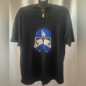 LA Dodgers Black Graphic Tee with Blue Stormtrooper Helmet